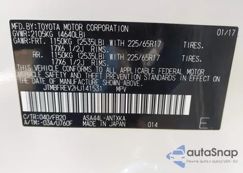 2017 Toyota Rav4 Le z USA, uszkodzony, nr VIN JTMBFREV2HJ141531